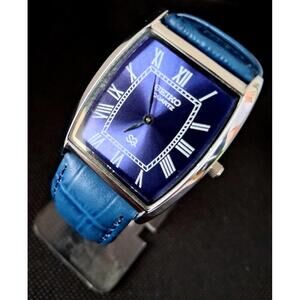 Seiko Blue Dial with Blue Leather Strap Rectangular Men's Watch